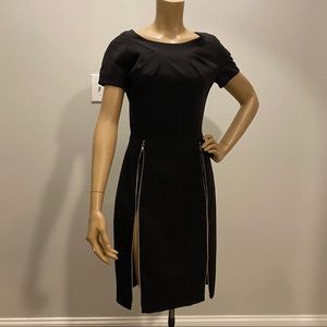 Kevan Hall Black Sheath Dress with Zipper Slits